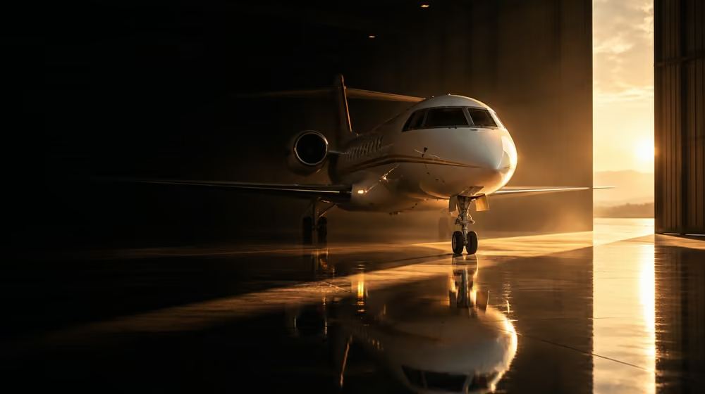 Business jet in a hangar